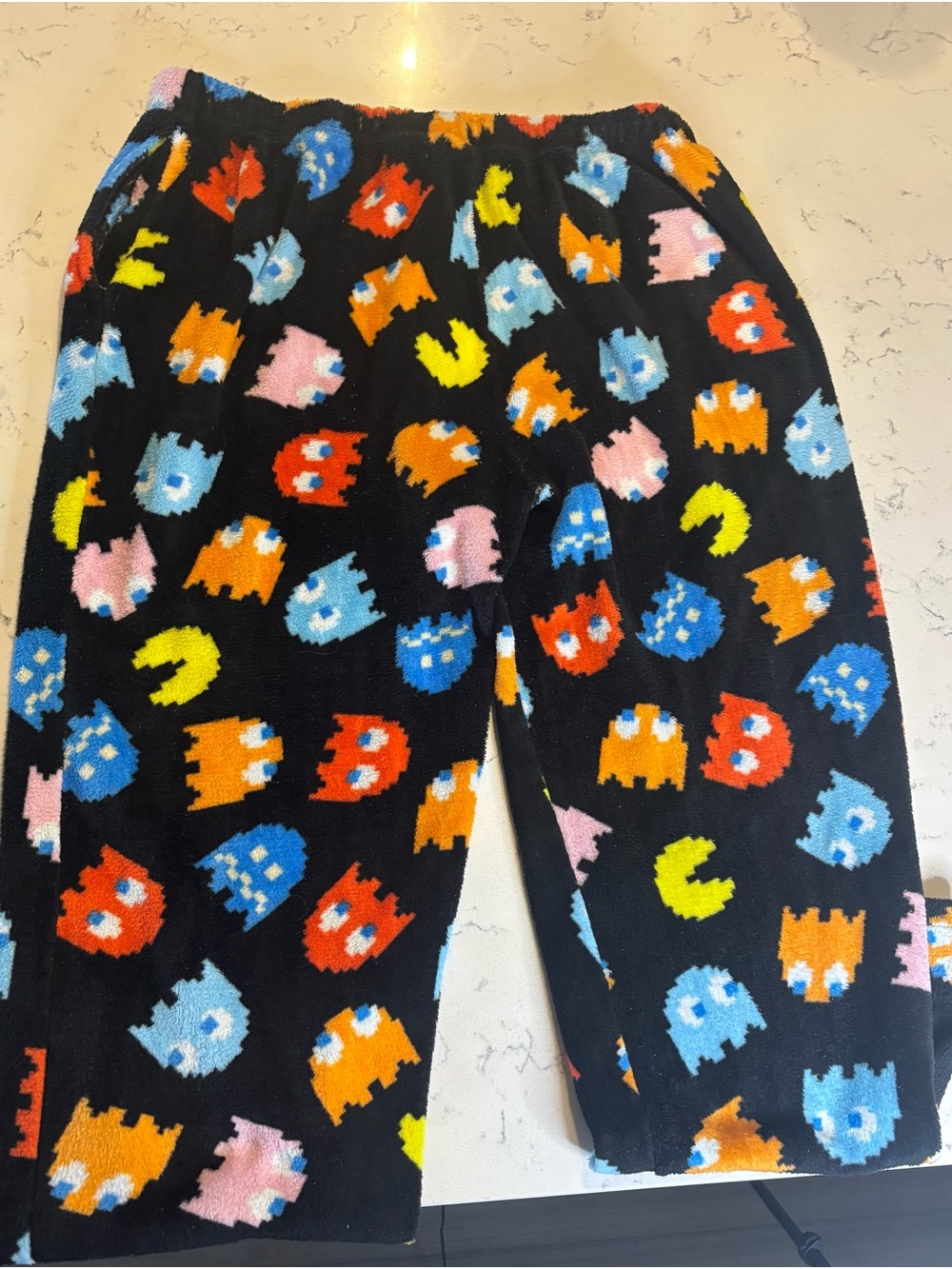 Kids Black Pac-Man Pattern Plush Pajama Pants